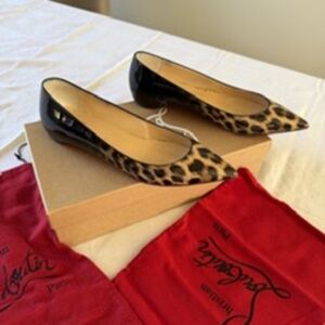 Louboutin size 41 flat patent leather leopard black/tan